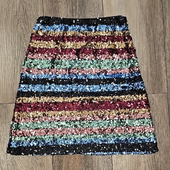 Multicolor, Sequin, Striped, Skirt, Party, Formal, Wedding, Dance, Holiday, Midi - Picture 1 of 7